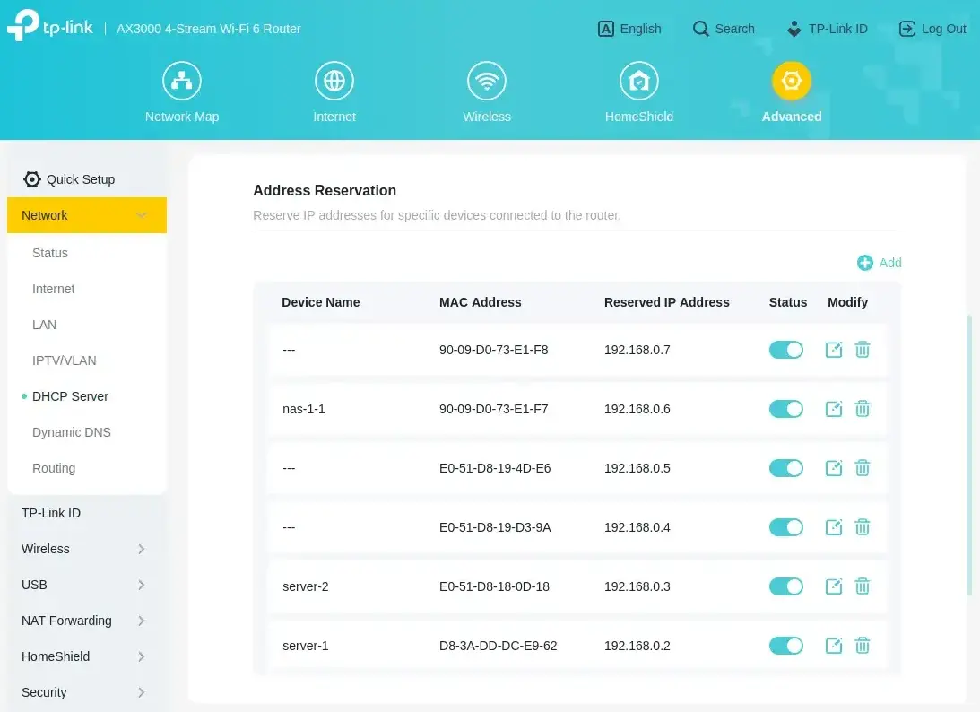 Router IP reservation