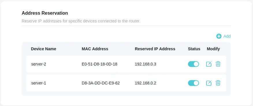 dhcp settings